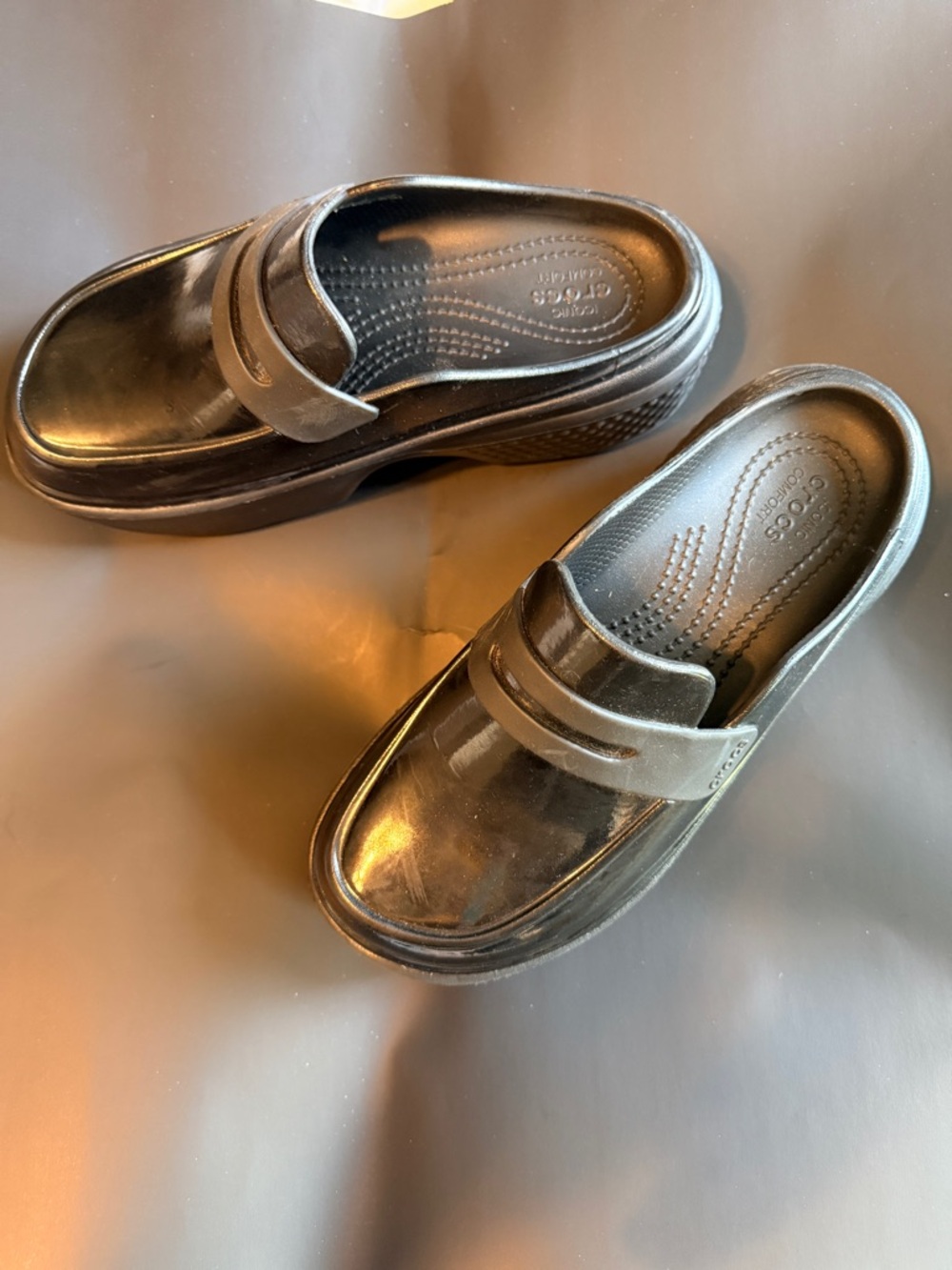 CROCS Black Platform Stomp Loafers - Picture 2 of 3